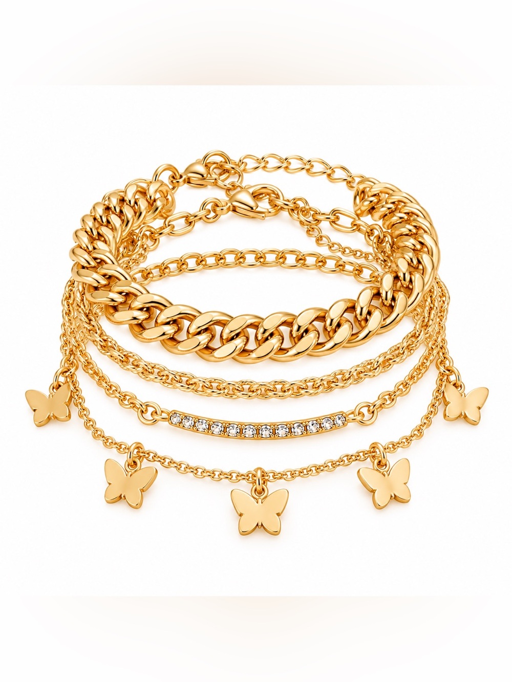 Gold Butterfly Layered Bracelet Set - Elegant Women Jewelry